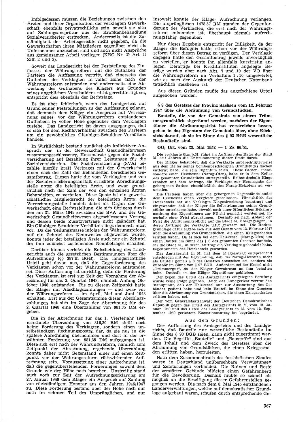 Neue Justiz (NJ), Zeitschrift für Recht und Rechtswissenschaft [Deutsche Demokratische Republik (DDR)], 6. Jahrgang 1952, Seite 367 (NJ DDR 1952, S. 367)