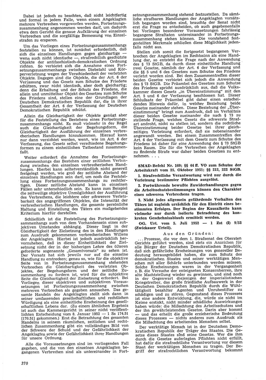 Neue Justiz (NJ), Zeitschrift für Recht und Rechtswissenschaft [Deutsche Demokratische Republik (DDR)], 6. Jahrgang 1952, Seite 370 (NJ DDR 1952, S. 370)