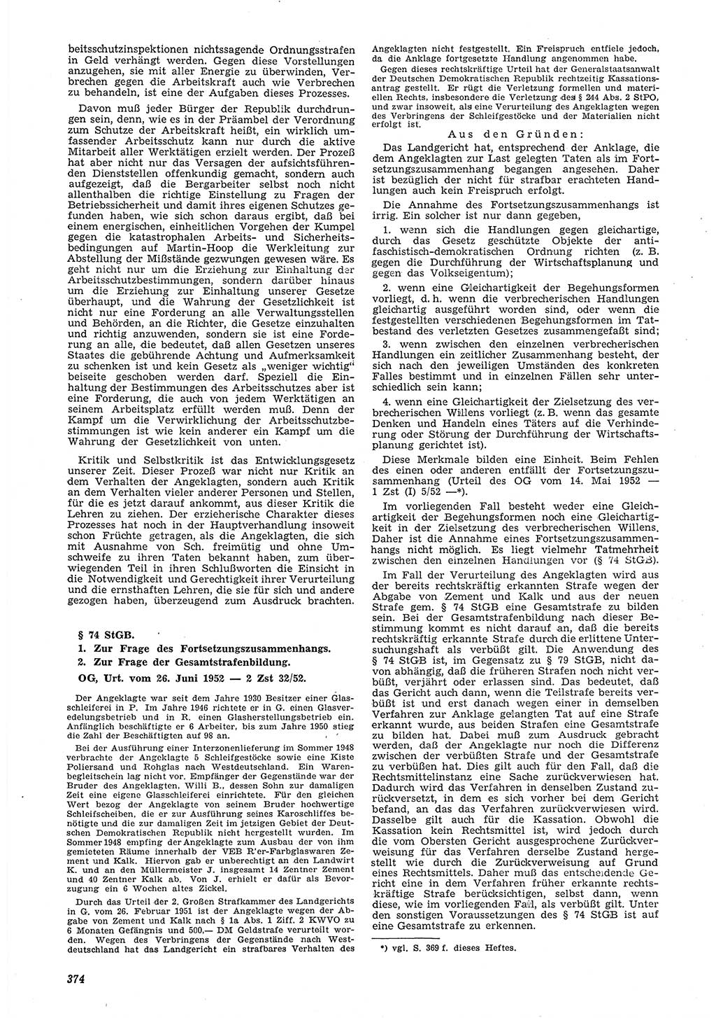 Neue Justiz (NJ), Zeitschrift für Recht und Rechtswissenschaft [Deutsche Demokratische Republik (DDR)], 6. Jahrgang 1952, Seite 374 (NJ DDR 1952, S. 374)