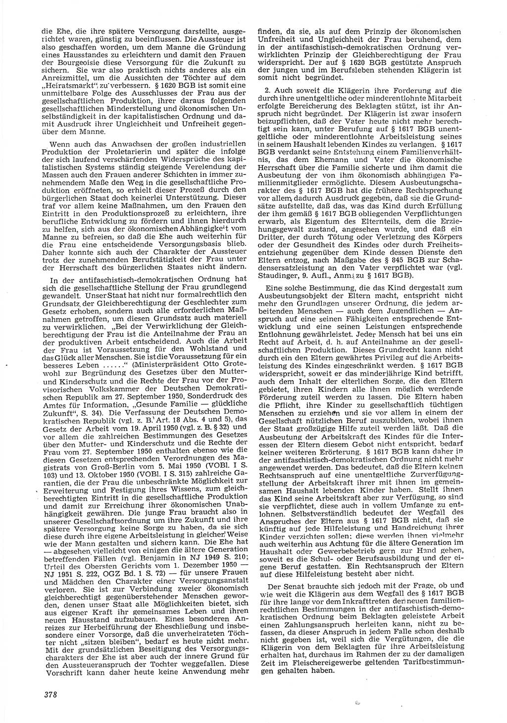 Neue Justiz (NJ), Zeitschrift für Recht und Rechtswissenschaft [Deutsche Demokratische Republik (DDR)], 6. Jahrgang 1952, Seite 378 (NJ DDR 1952, S. 378)