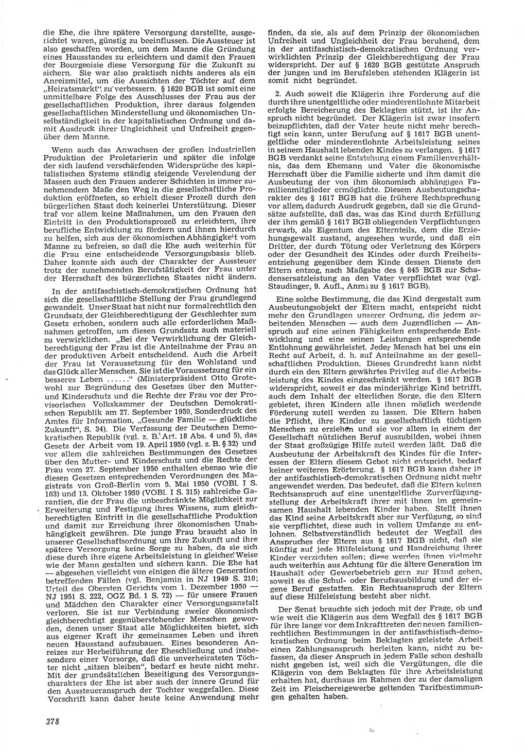 Neue Justiz (NJ), Zeitschrift für Recht und Rechtswissenschaft [Deutsche Demokratische Republik (DDR)], 6. Jahrgang 1952, Seite 378 (NJ DDR 1952, S. 378)
