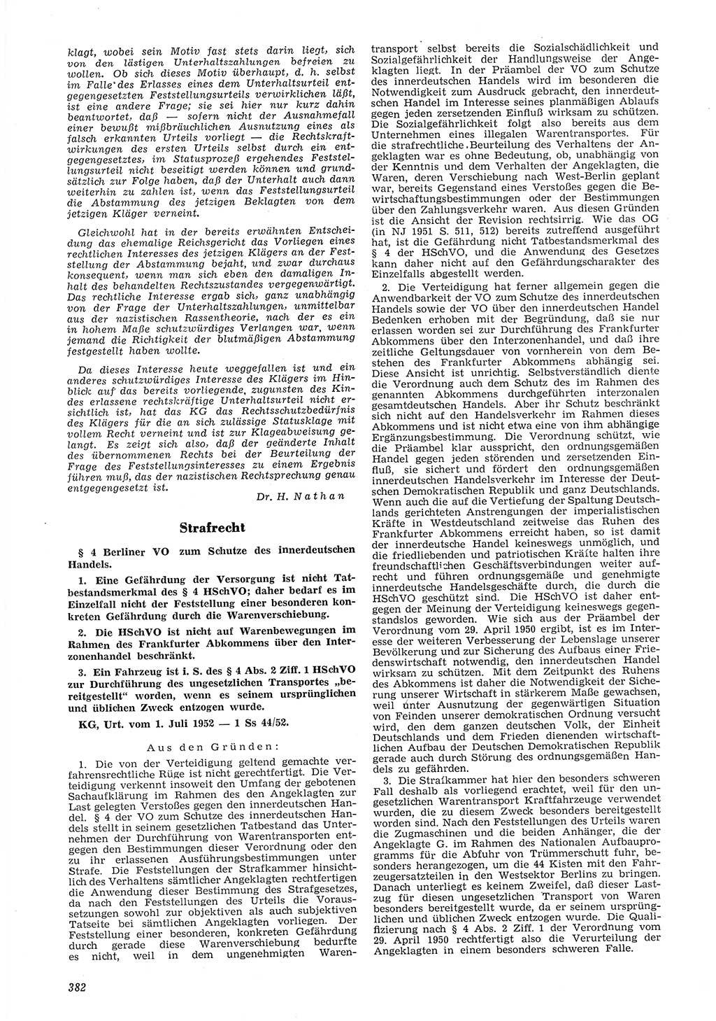 Neue Justiz (NJ), Zeitschrift für Recht und Rechtswissenschaft [Deutsche Demokratische Republik (DDR)], 6. Jahrgang 1952, Seite 382 (NJ DDR 1952, S. 382)