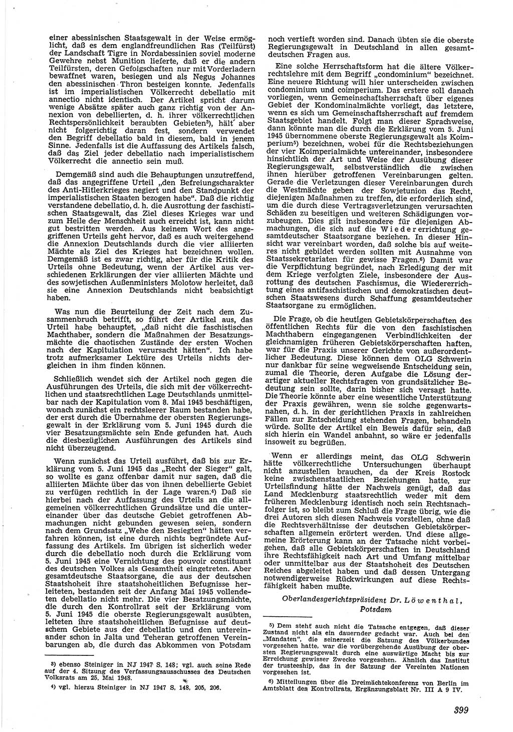 Neue Justiz (NJ), Zeitschrift für Recht und Rechtswissenschaft [Deutsche Demokratische Republik (DDR)], 6. Jahrgang 1952, Seite 399 (NJ DDR 1952, S. 399)