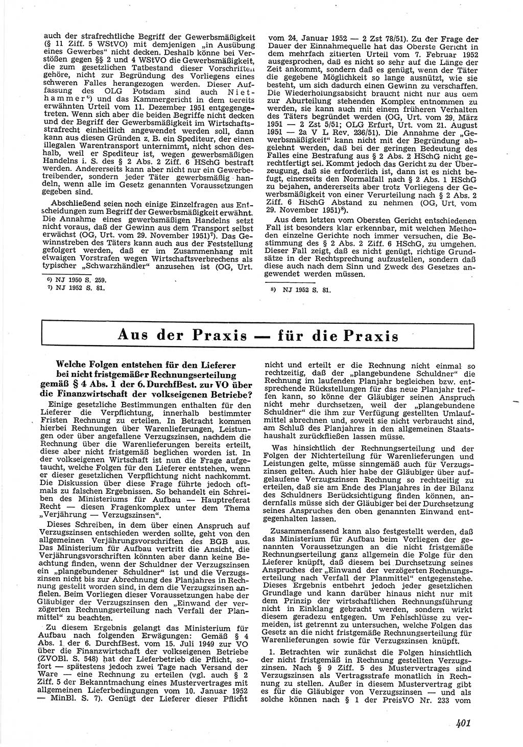 Neue Justiz (NJ), Zeitschrift für Recht und Rechtswissenschaft [Deutsche Demokratische Republik (DDR)], 6. Jahrgang 1952, Seite 401 (NJ DDR 1952, S. 401)