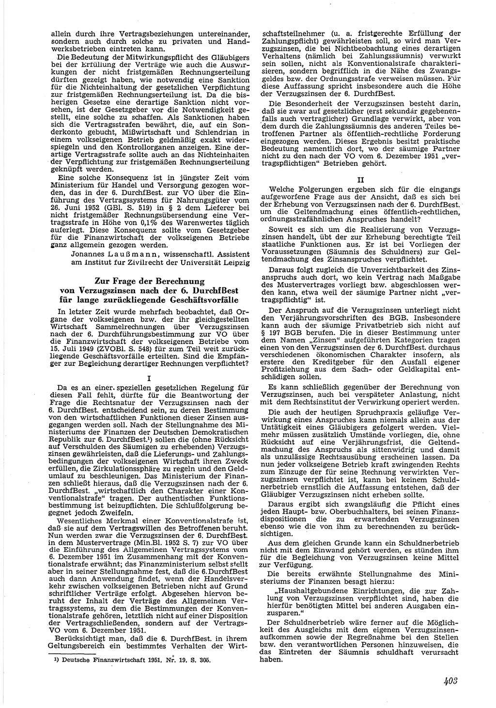 Neue Justiz (NJ), Zeitschrift für Recht und Rechtswissenschaft [Deutsche Demokratische Republik (DDR)], 6. Jahrgang 1952, Seite 403 (NJ DDR 1952, S. 403)