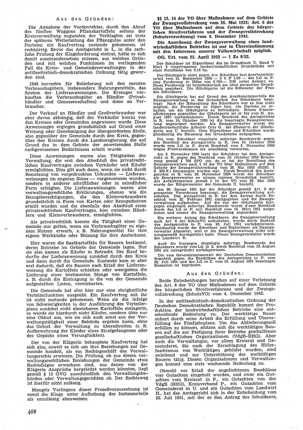 Neue Justiz (NJ), Zeitschrift für Recht und Rechtswissenschaft [Deutsche Demokratische Republik (DDR)], 6. Jahrgang 1952, Seite 408 (NJ DDR 1952, S. 408)
