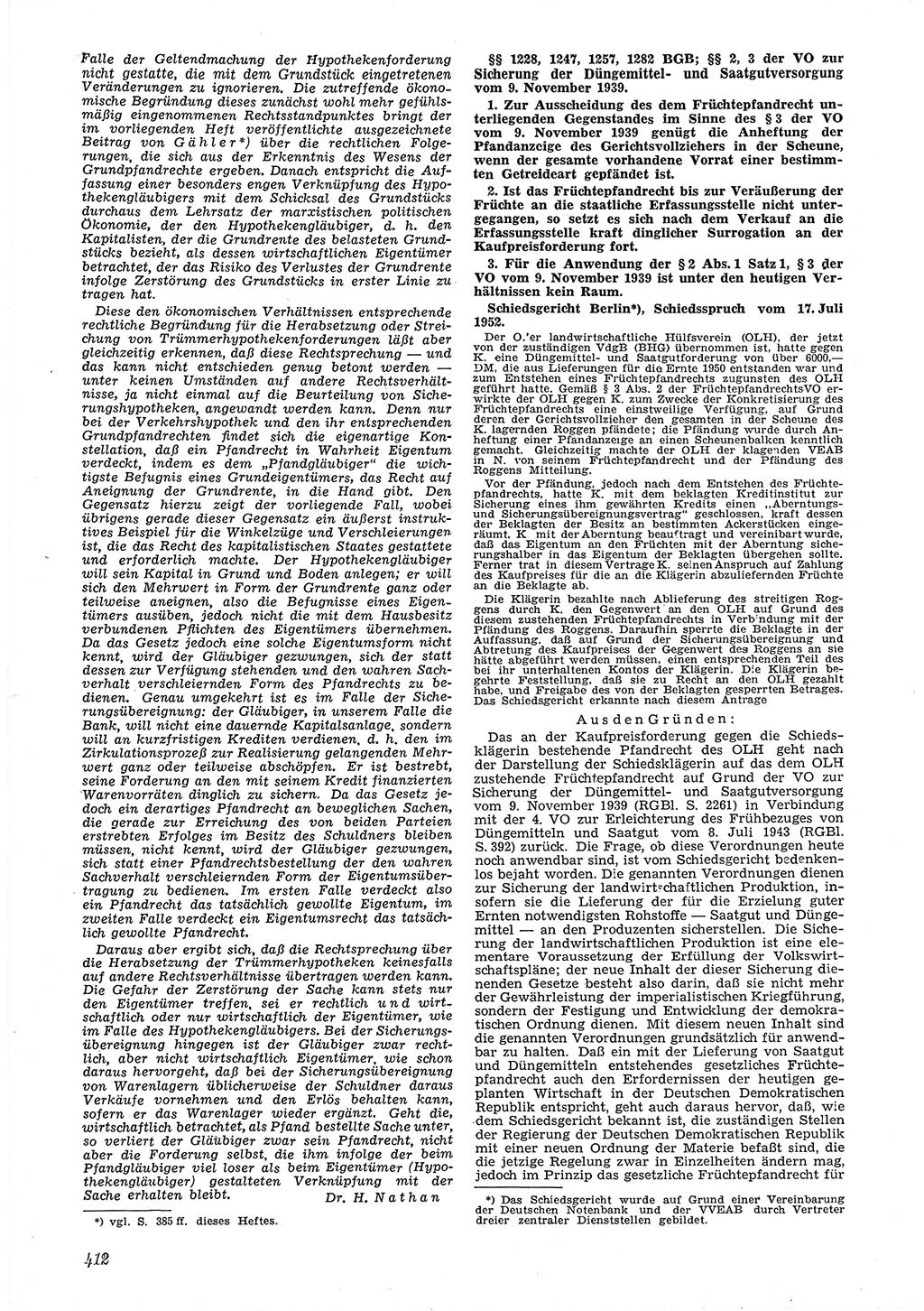 Neue Justiz (NJ), Zeitschrift für Recht und Rechtswissenschaft [Deutsche Demokratische Republik (DDR)], 6. Jahrgang 1952, Seite 412 (NJ DDR 1952, S. 412)