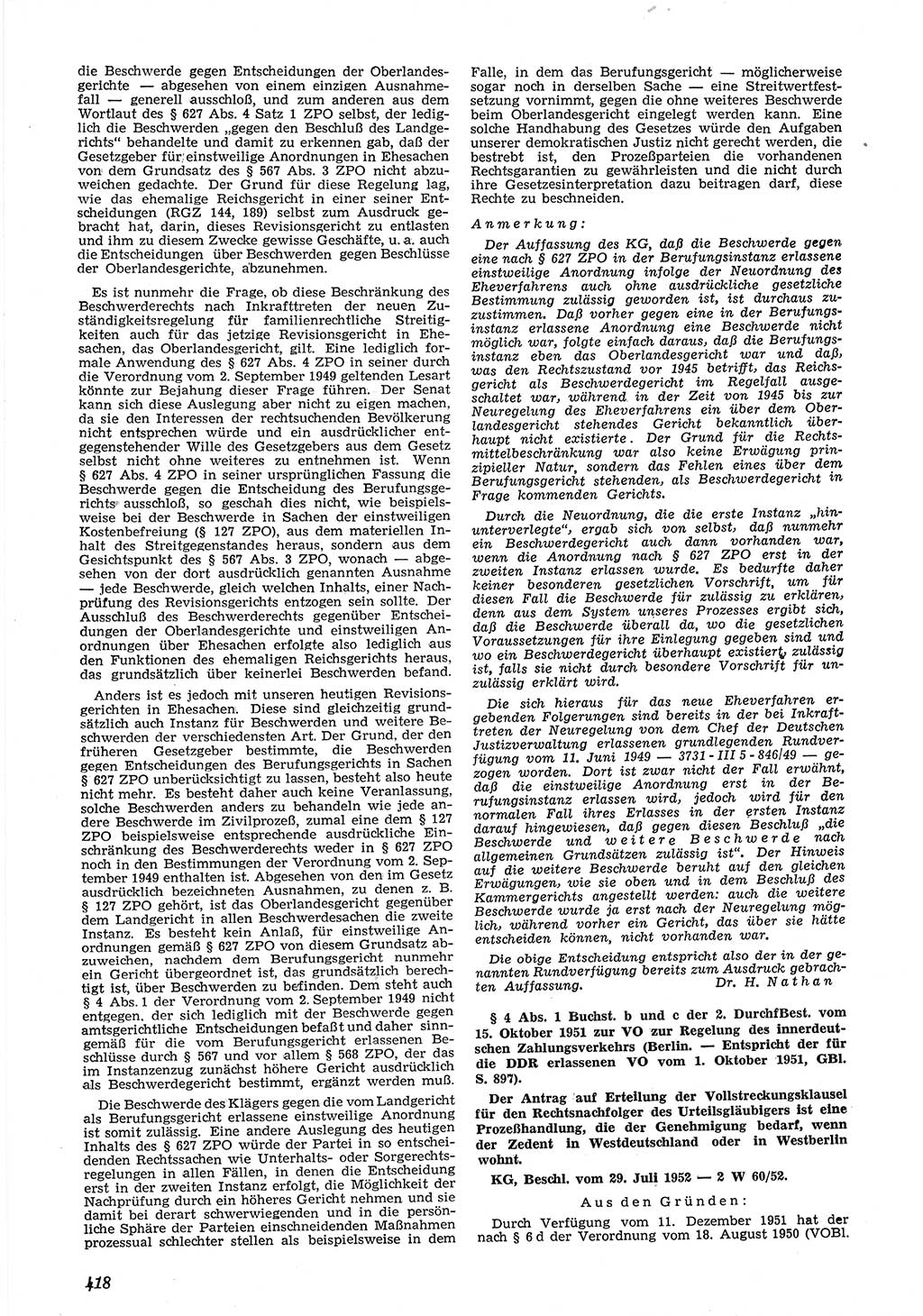 Neue Justiz (NJ), Zeitschrift für Recht und Rechtswissenschaft [Deutsche Demokratische Republik (DDR)], 6. Jahrgang 1952, Seite 418 (NJ DDR 1952, S. 418)