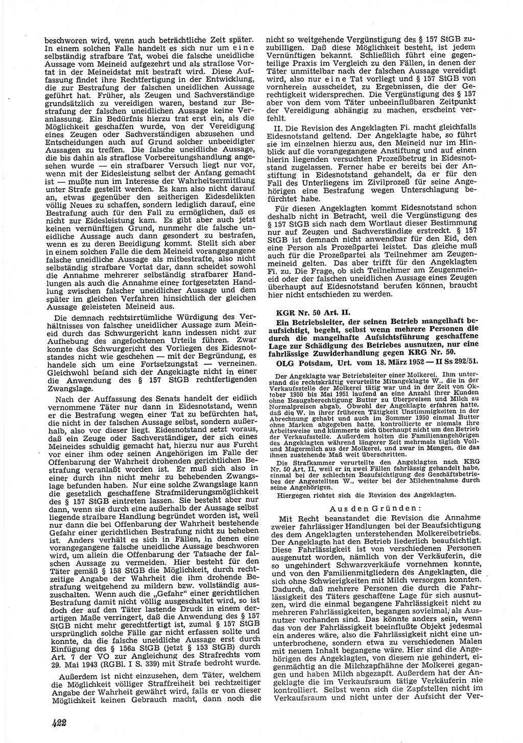 Neue Justiz (NJ), Zeitschrift für Recht und Rechtswissenschaft [Deutsche Demokratische Republik (DDR)], 6. Jahrgang 1952, Seite 422 (NJ DDR 1952, S. 422)
