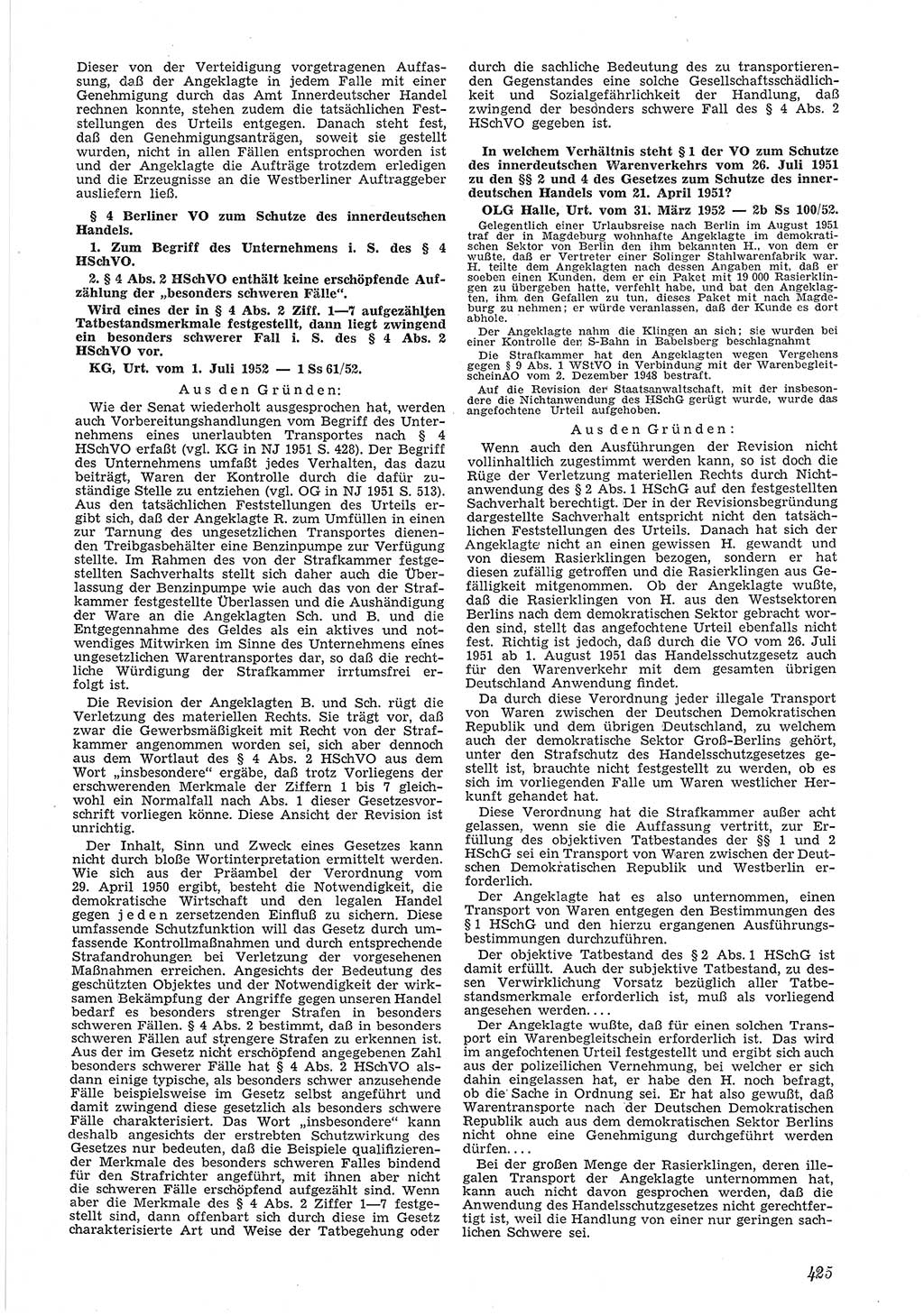 Neue Justiz (NJ), Zeitschrift für Recht und Rechtswissenschaft [Deutsche Demokratische Republik (DDR)], 6. Jahrgang 1952, Seite 425 (NJ DDR 1952, S. 425)