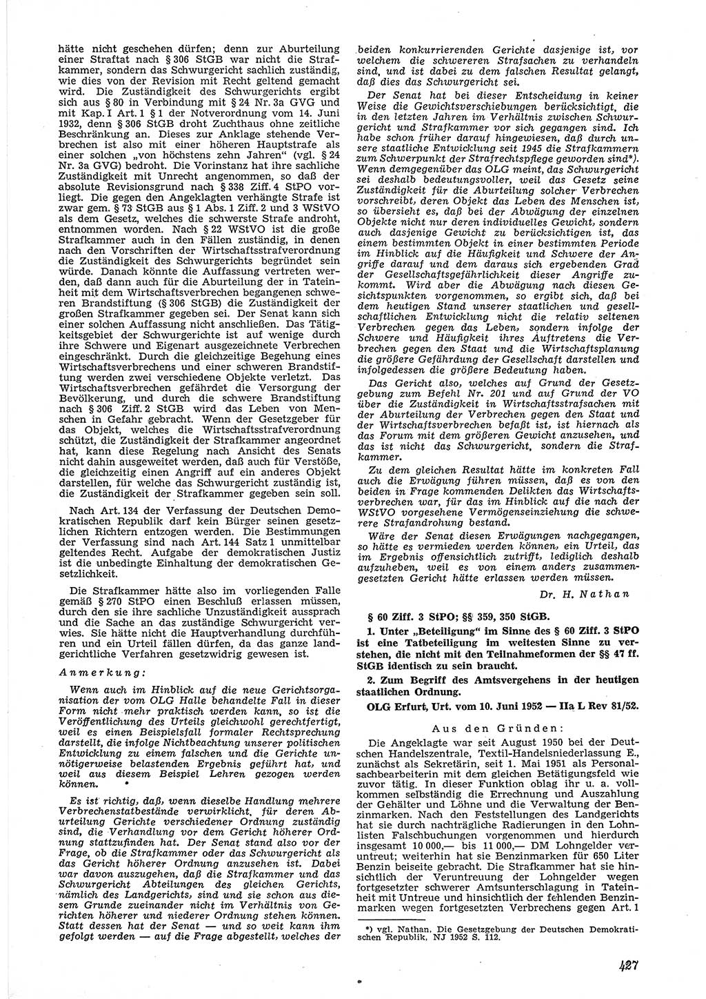 Neue Justiz (NJ), Zeitschrift für Recht und Rechtswissenschaft [Deutsche Demokratische Republik (DDR)], 6. Jahrgang 1952, Seite 427 (NJ DDR 1952, S. 427)