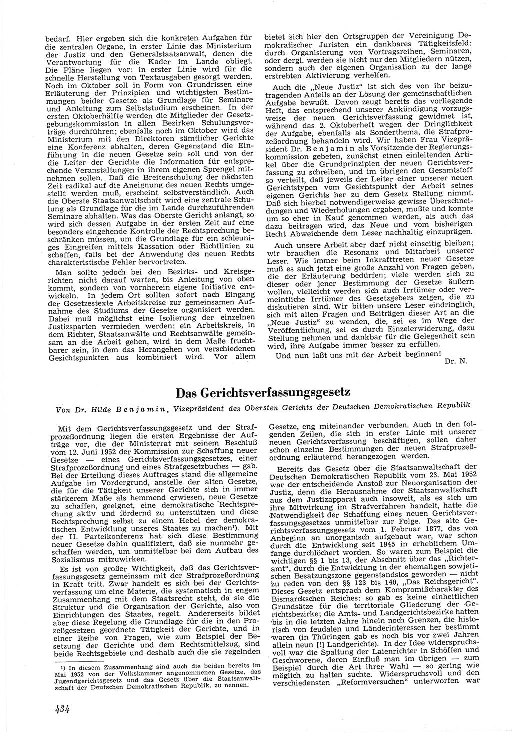Neue Justiz (NJ), Zeitschrift für Recht und Rechtswissenschaft [Deutsche Demokratische Republik (DDR)], 6. Jahrgang 1952, Seite 434 (NJ DDR 1952, S. 434)