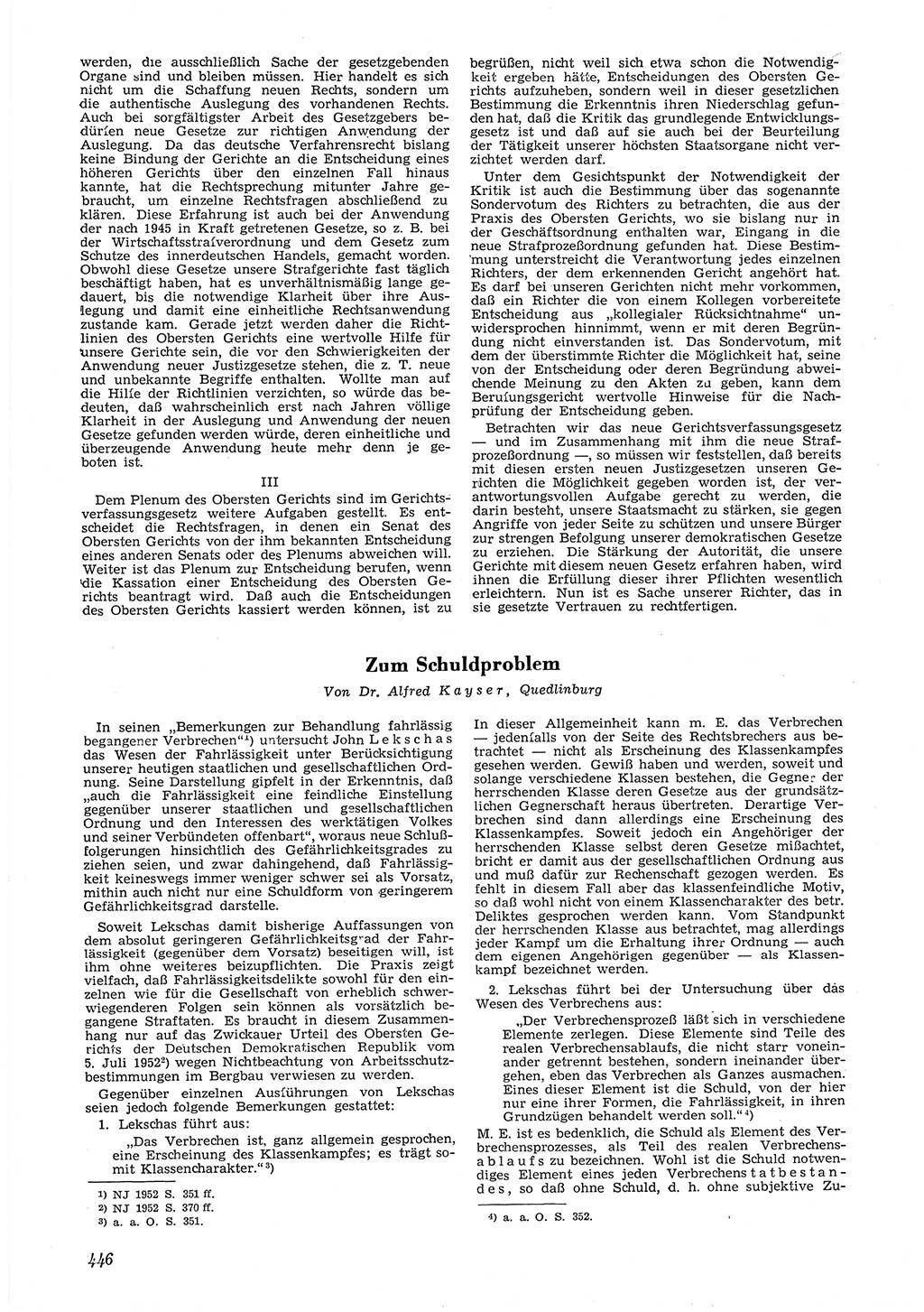 Neue Justiz (NJ), Zeitschrift für Recht und Rechtswissenschaft [Deutsche Demokratische Republik (DDR)], 6. Jahrgang 1952, Seite 446 (NJ DDR 1952, S. 446)