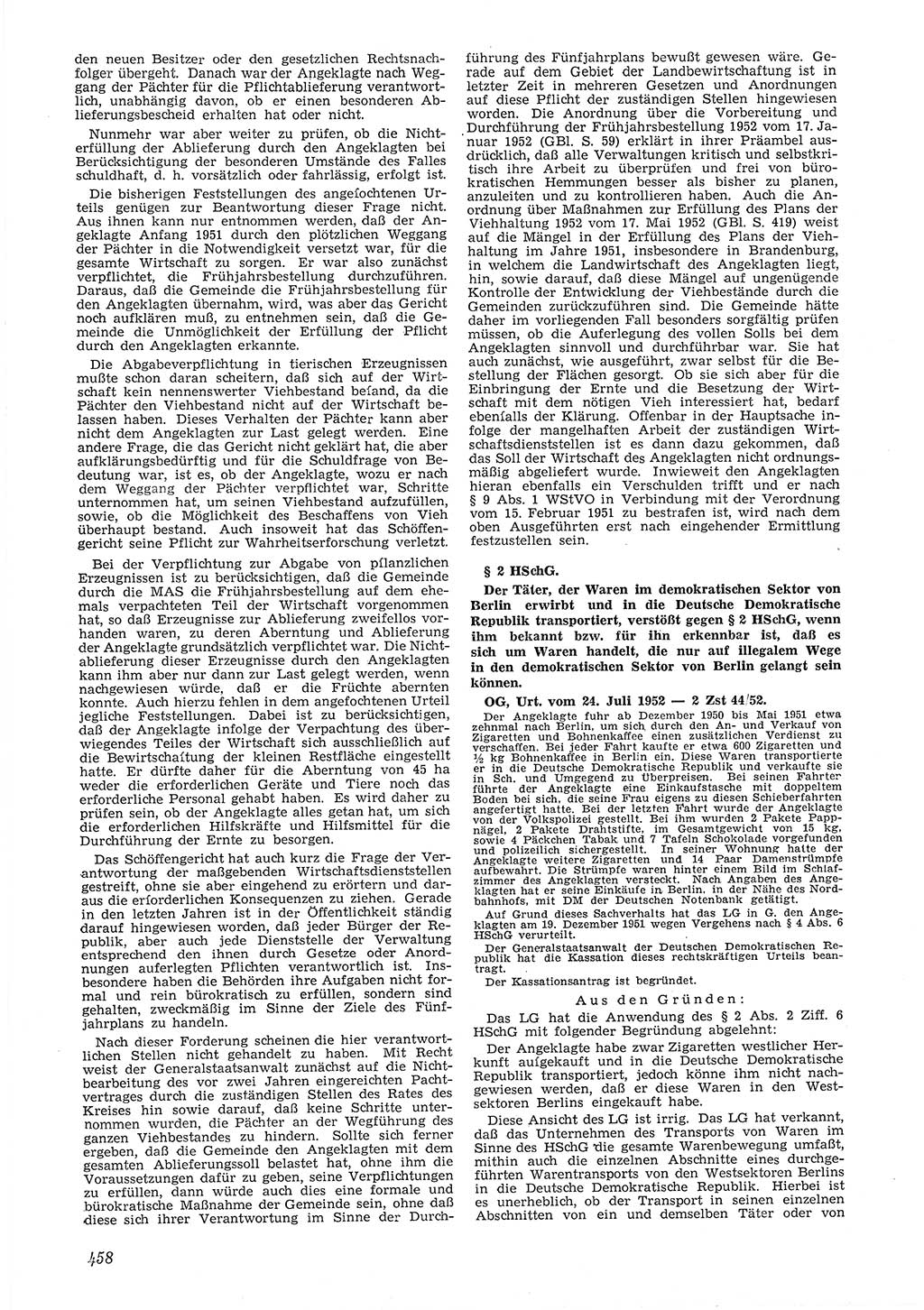 Neue Justiz (NJ), Zeitschrift für Recht und Rechtswissenschaft [Deutsche Demokratische Republik (DDR)], 6. Jahrgang 1952, Seite 458 (NJ DDR 1952, S. 458)