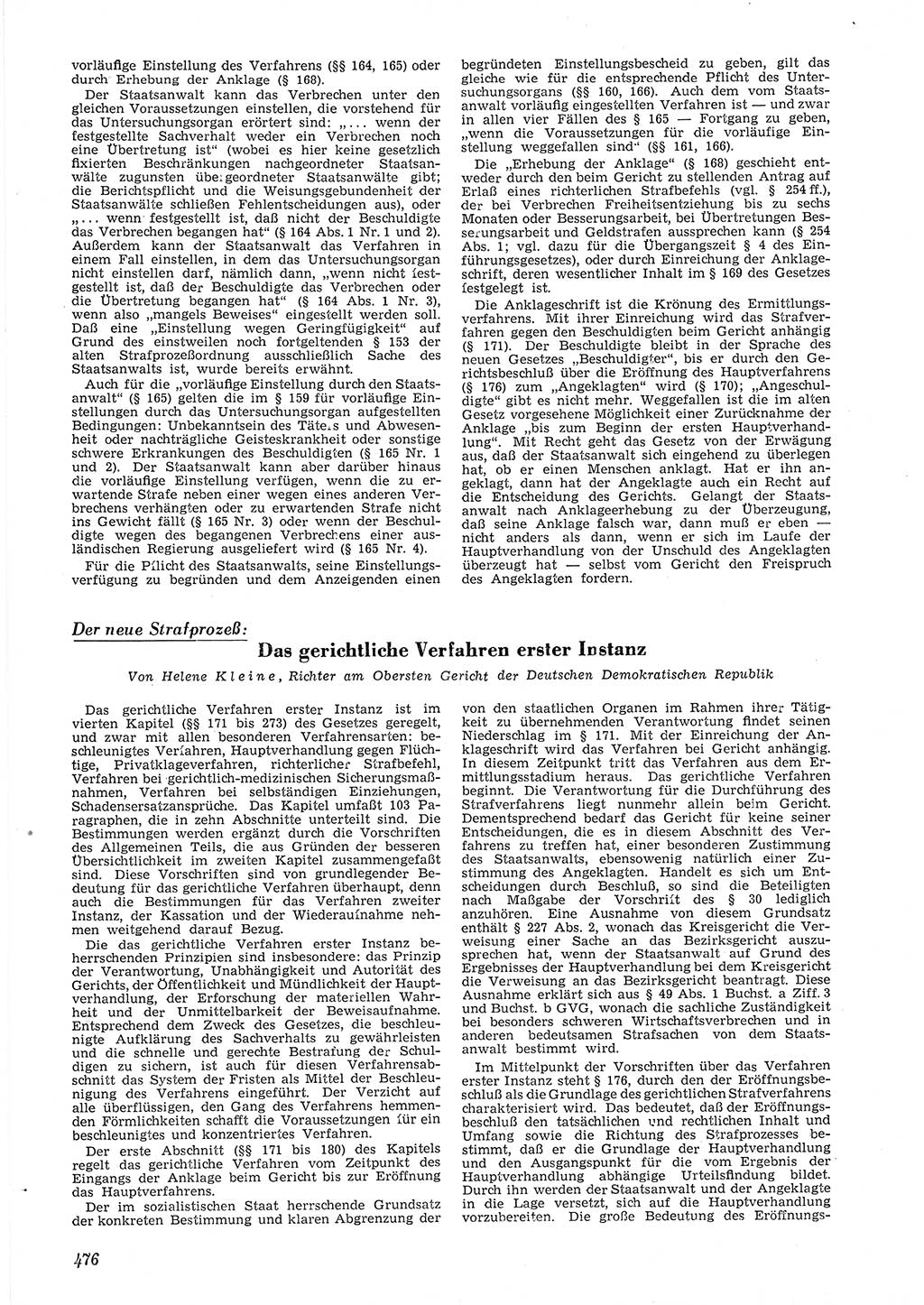 Neue Justiz (NJ), Zeitschrift für Recht und Rechtswissenschaft [Deutsche Demokratische Republik (DDR)], 6. Jahrgang 1952, Seite 476 (NJ DDR 1952, S. 476)