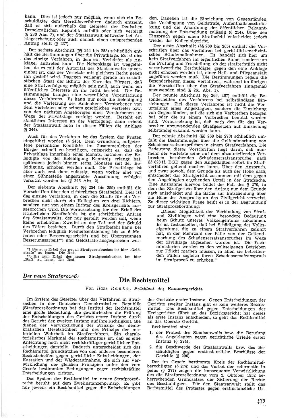 Neue Justiz (NJ), Zeitschrift für Recht und Rechtswissenschaft [Deutsche Demokratische Republik (DDR)], 6. Jahrgang 1952, Seite 479 (NJ DDR 1952, S. 479)
