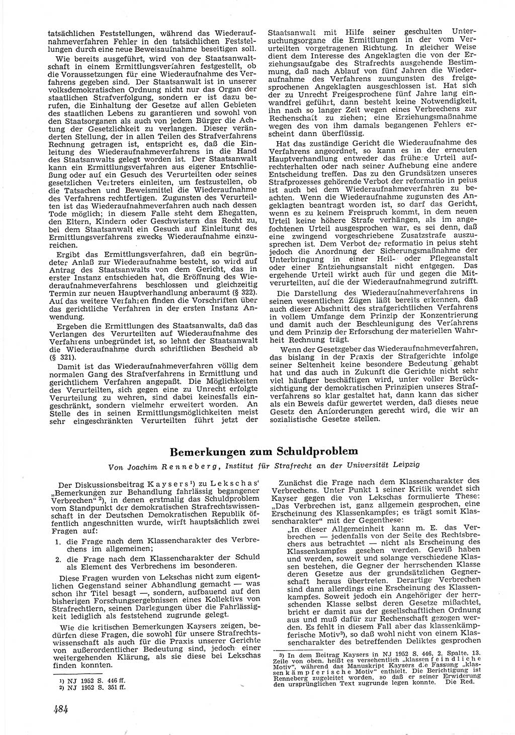 Neue Justiz (NJ), Zeitschrift für Recht und Rechtswissenschaft [Deutsche Demokratische Republik (DDR)], 6. Jahrgang 1952, Seite 484 (NJ DDR 1952, S. 484)