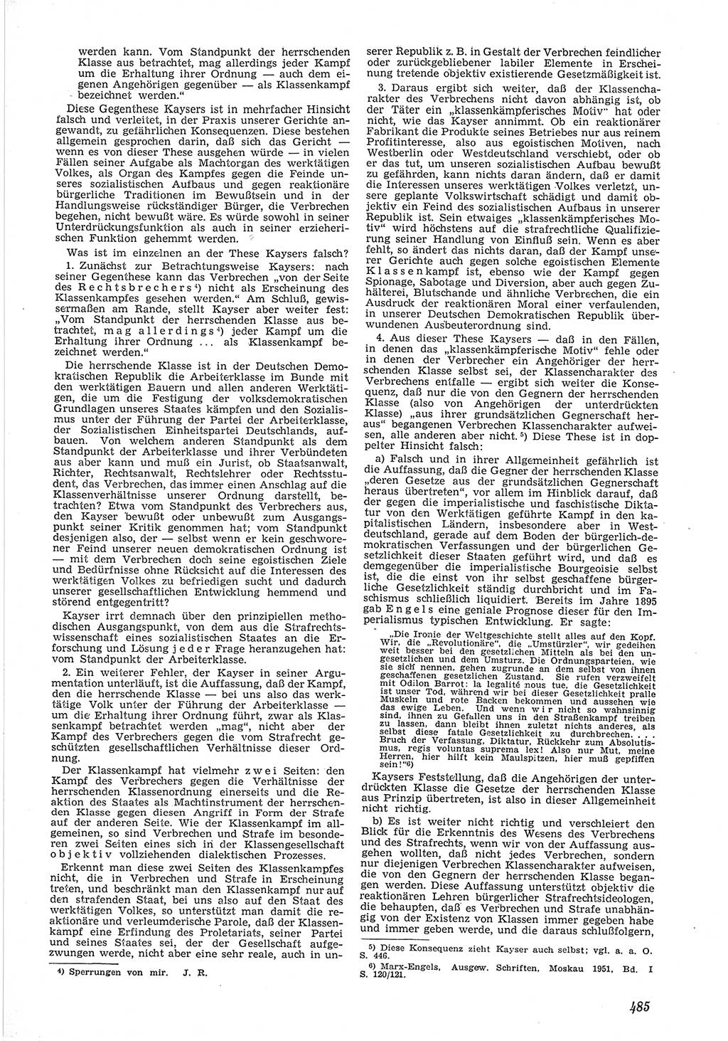 Neue Justiz (NJ), Zeitschrift für Recht und Rechtswissenschaft [Deutsche Demokratische Republik (DDR)], 6. Jahrgang 1952, Seite 485 (NJ DDR 1952, S. 485)