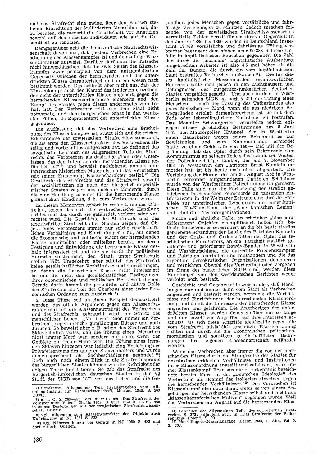 Neue Justiz (NJ), Zeitschrift für Recht und Rechtswissenschaft [Deutsche Demokratische Republik (DDR)], 6. Jahrgang 1952, Seite 486 (NJ DDR 1952, S. 486)