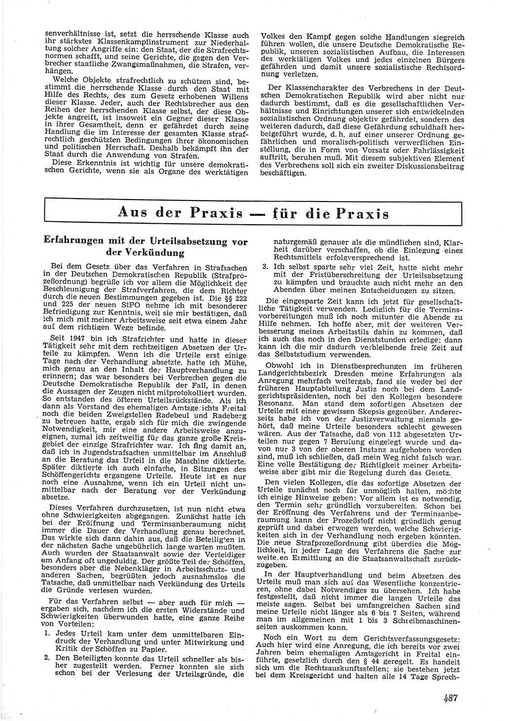 Neue Justiz (NJ), Zeitschrift für Recht und Rechtswissenschaft [Deutsche Demokratische Republik (DDR)], 6. Jahrgang 1952, Seite 487 (NJ DDR 1952, S. 487)