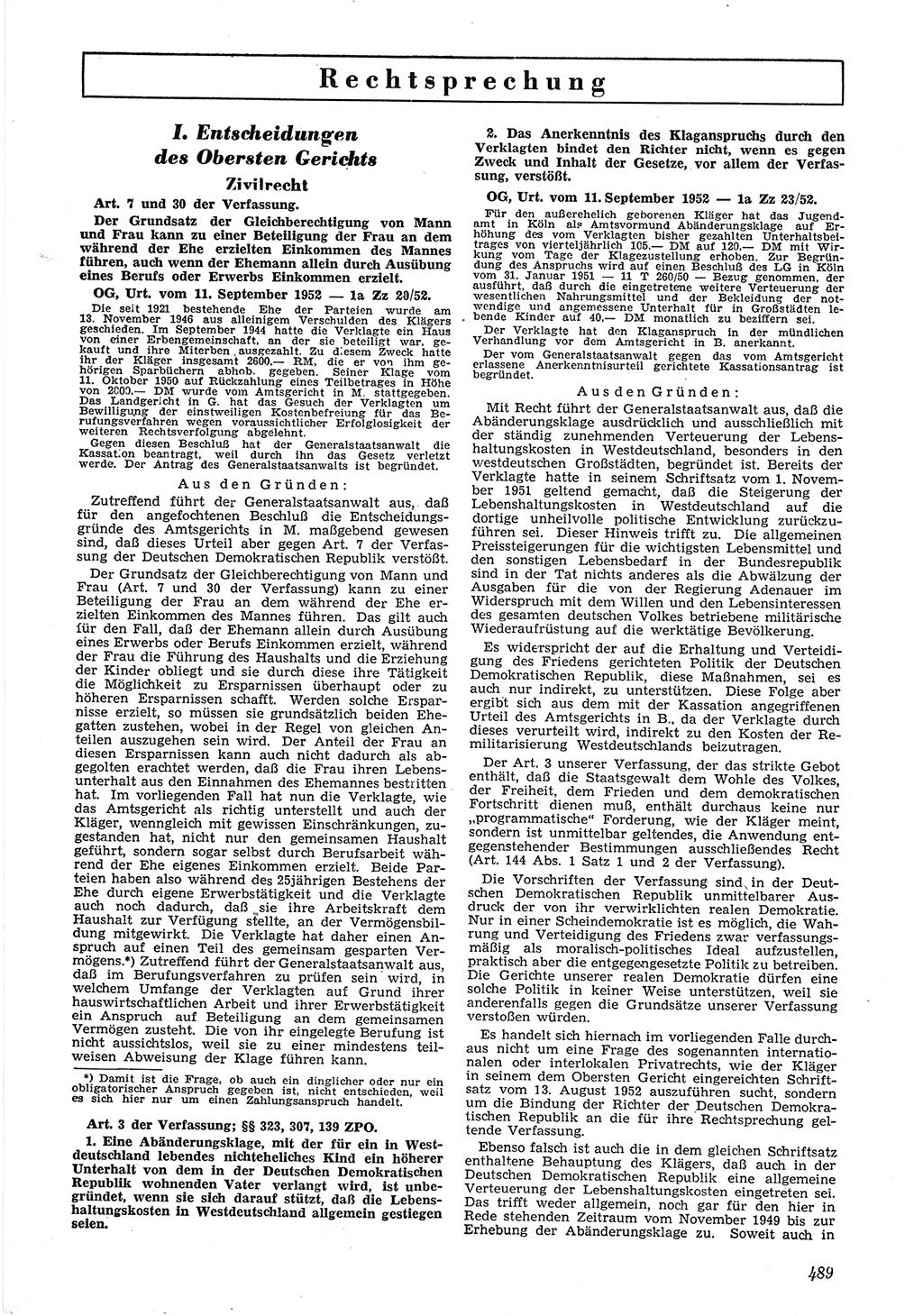 Neue Justiz (NJ), Zeitschrift für Recht und Rechtswissenschaft [Deutsche Demokratische Republik (DDR)], 6. Jahrgang 1952, Seite 489 (NJ DDR 1952, S. 489)