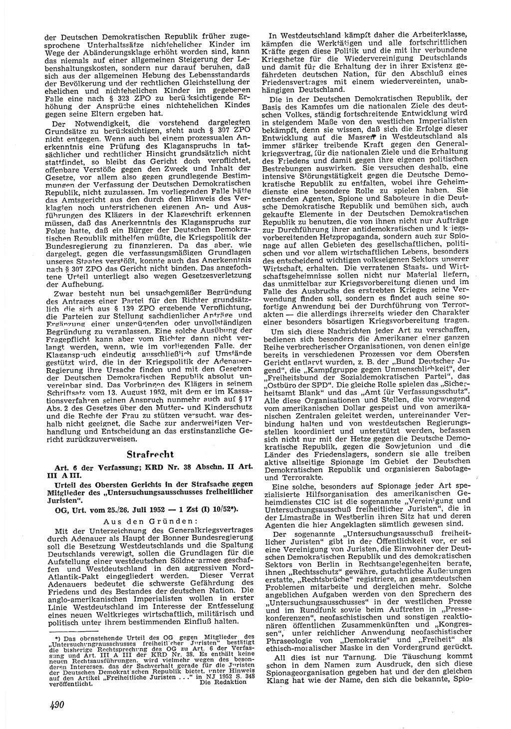 Neue Justiz (NJ), Zeitschrift für Recht und Rechtswissenschaft [Deutsche Demokratische Republik (DDR)], 6. Jahrgang 1952, Seite 490 (NJ DDR 1952, S. 490)