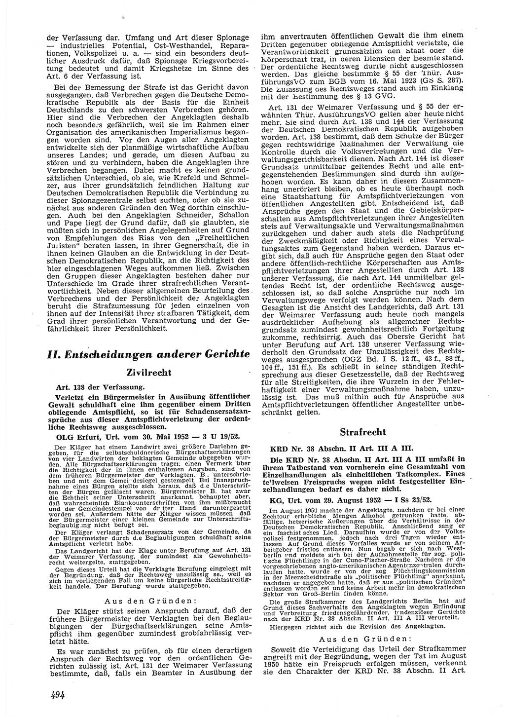 Neue Justiz (NJ), Zeitschrift für Recht und Rechtswissenschaft [Deutsche Demokratische Republik (DDR)], 6. Jahrgang 1952, Seite 494 (NJ DDR 1952, S. 494)