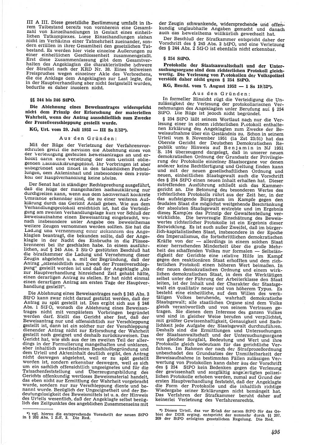 Neue Justiz (NJ), Zeitschrift für Recht und Rechtswissenschaft [Deutsche Demokratische Republik (DDR)], 6. Jahrgang 1952, Seite 495 (NJ DDR 1952, S. 495)