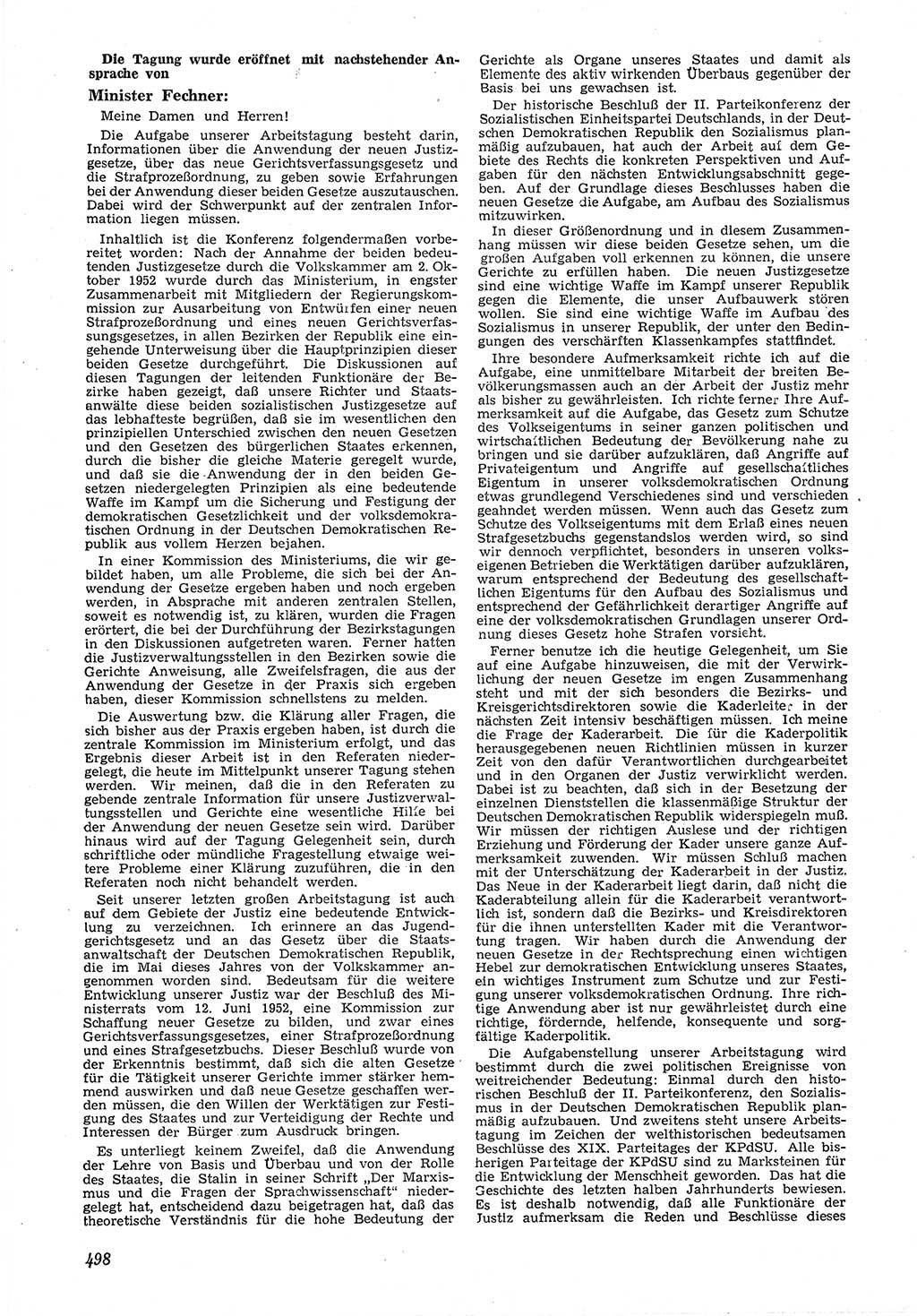 Neue Justiz (NJ), Zeitschrift für Recht und Rechtswissenschaft [Deutsche Demokratische Republik (DDR)], 6. Jahrgang 1952, Seite 498 (NJ DDR 1952, S. 498)