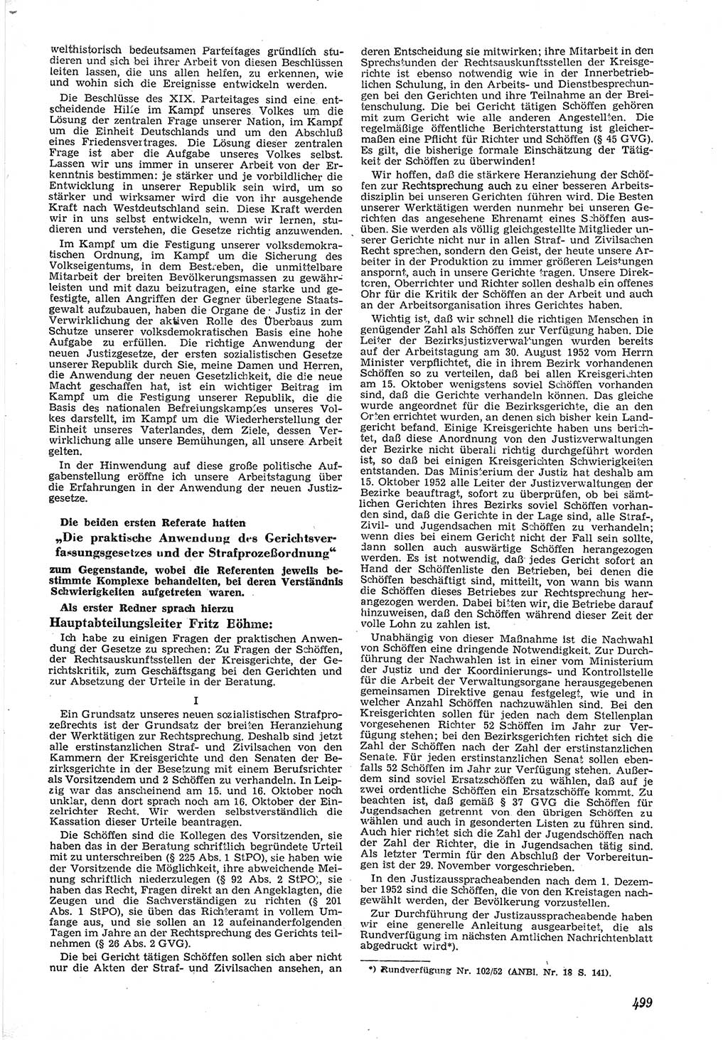 Neue Justiz (NJ), Zeitschrift für Recht und Rechtswissenschaft [Deutsche Demokratische Republik (DDR)], 6. Jahrgang 1952, Seite 499 (NJ DDR 1952, S. 499)