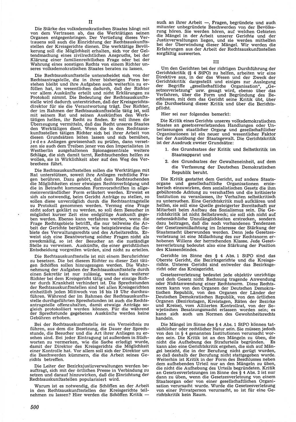 Neue Justiz (NJ), Zeitschrift für Recht und Rechtswissenschaft [Deutsche Demokratische Republik (DDR)], 6. Jahrgang 1952, Seite 500 (NJ DDR 1952, S. 500)