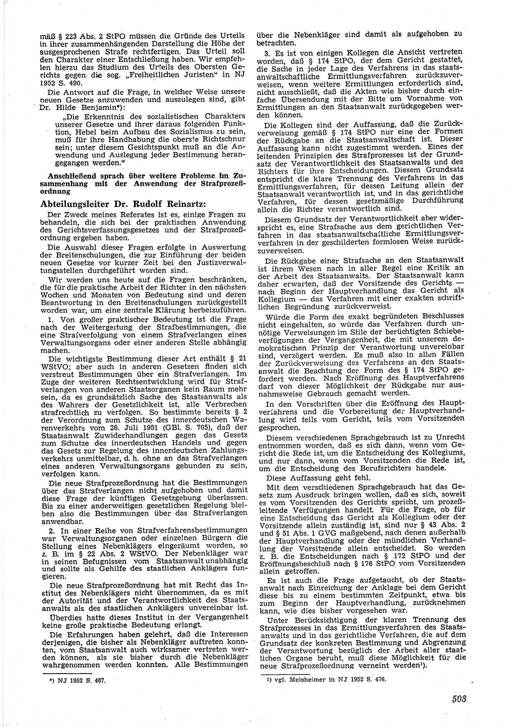 Neue Justiz (NJ), Zeitschrift für Recht und Rechtswissenschaft [Deutsche Demokratische Republik (DDR)], 6. Jahrgang 1952, Seite 503 (NJ DDR 1952, S. 503)