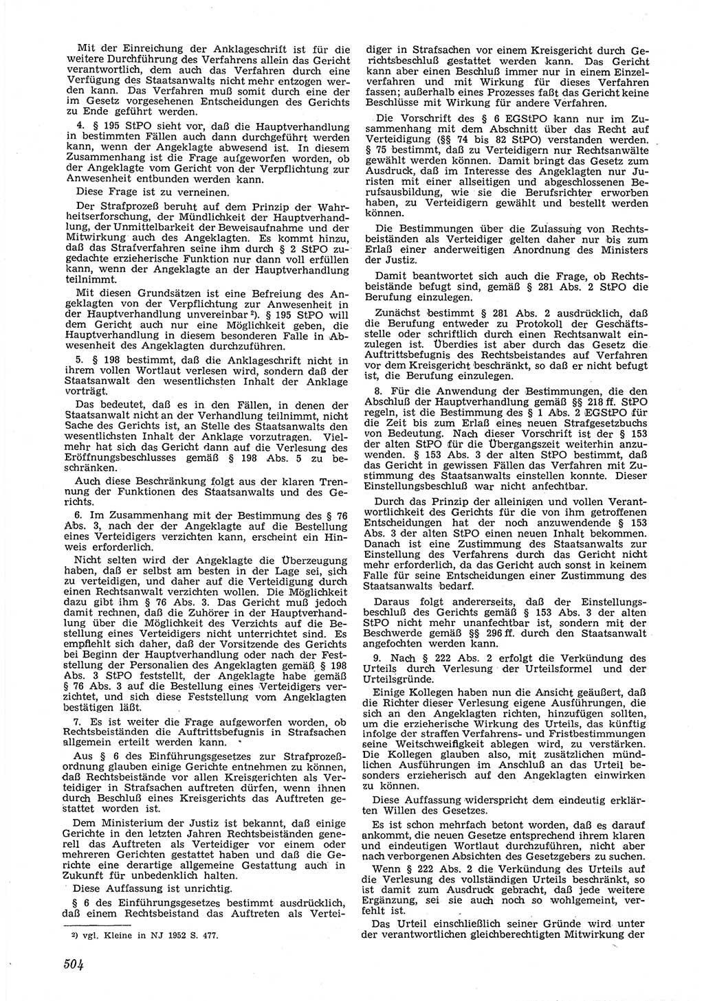 Neue Justiz (NJ), Zeitschrift für Recht und Rechtswissenschaft [Deutsche Demokratische Republik (DDR)], 6. Jahrgang 1952, Seite 504 (NJ DDR 1952, S. 504)