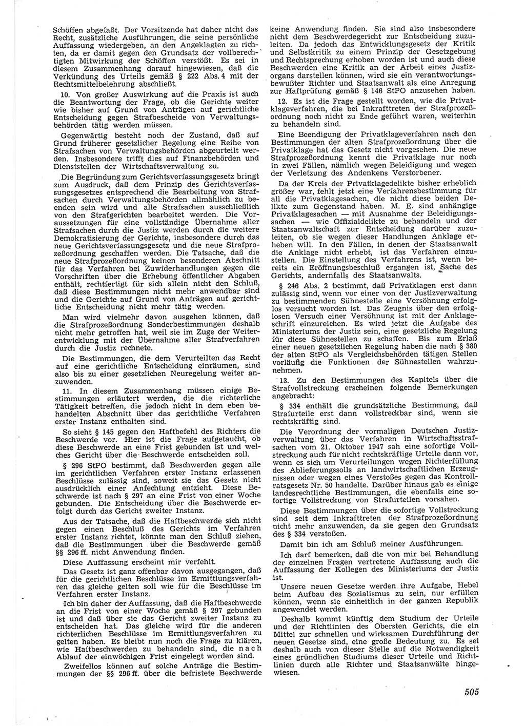 Neue Justiz (NJ), Zeitschrift für Recht und Rechtswissenschaft [Deutsche Demokratische Republik (DDR)], 6. Jahrgang 1952, Seite 505 (NJ DDR 1952, S. 505)