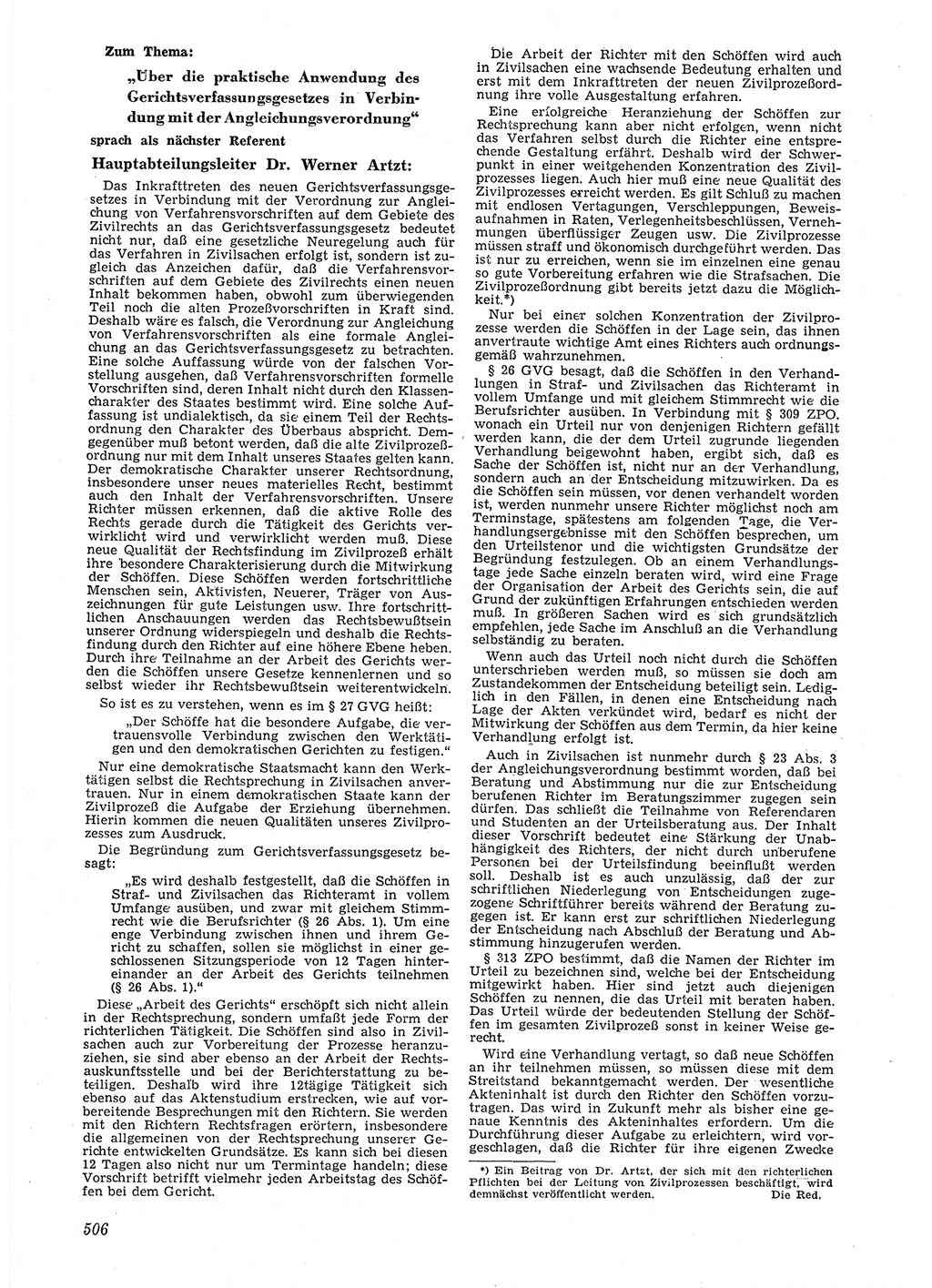 Neue Justiz (NJ), Zeitschrift für Recht und Rechtswissenschaft [Deutsche Demokratische Republik (DDR)], 6. Jahrgang 1952, Seite 506 (NJ DDR 1952, S. 506)