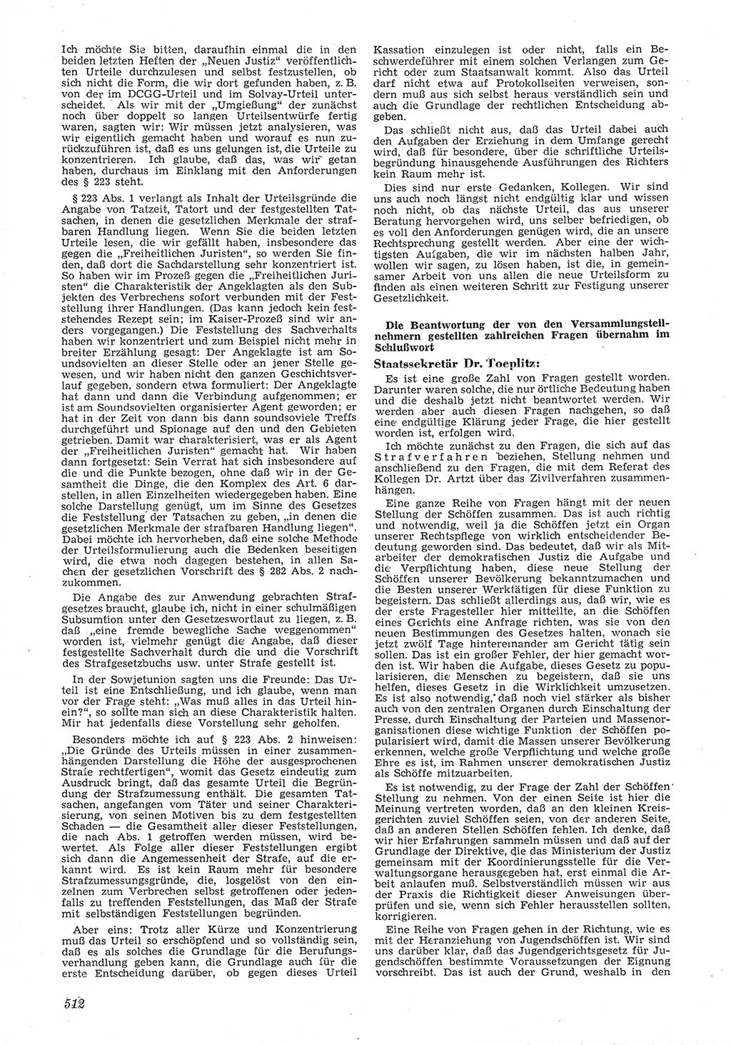 Neue Justiz (NJ), Zeitschrift für Recht und Rechtswissenschaft [Deutsche Demokratische Republik (DDR)], 6. Jahrgang 1952, Seite 512 (NJ DDR 1952, S. 512)