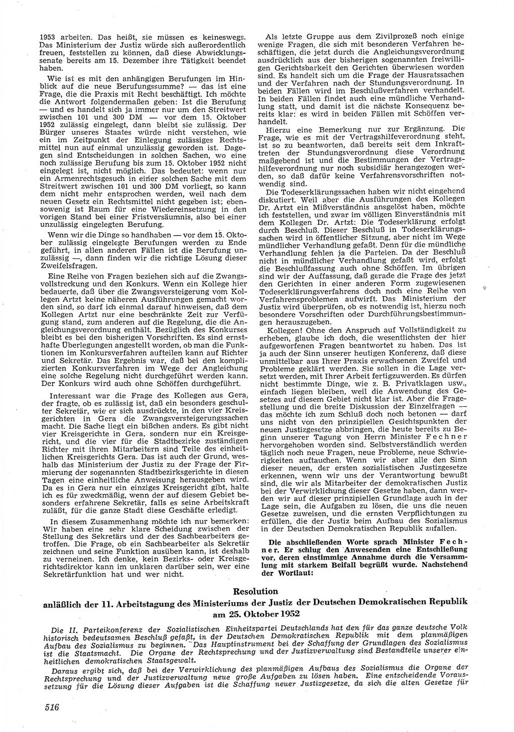 Neue Justiz (NJ), Zeitschrift für Recht und Rechtswissenschaft [Deutsche Demokratische Republik (DDR)], 6. Jahrgang 1952, Seite 516 (NJ DDR 1952, S. 516)