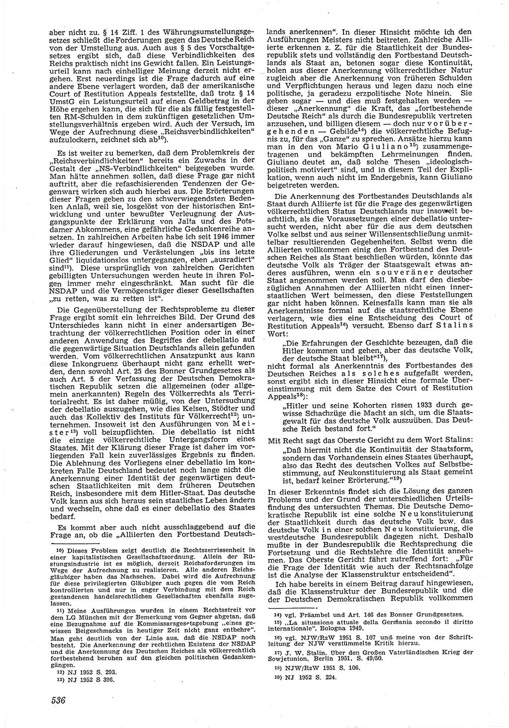 Neue Justiz (NJ), Zeitschrift für Recht und Rechtswissenschaft [Deutsche Demokratische Republik (DDR)], 6. Jahrgang 1952, Seite 536 (NJ DDR 1952, S. 536)