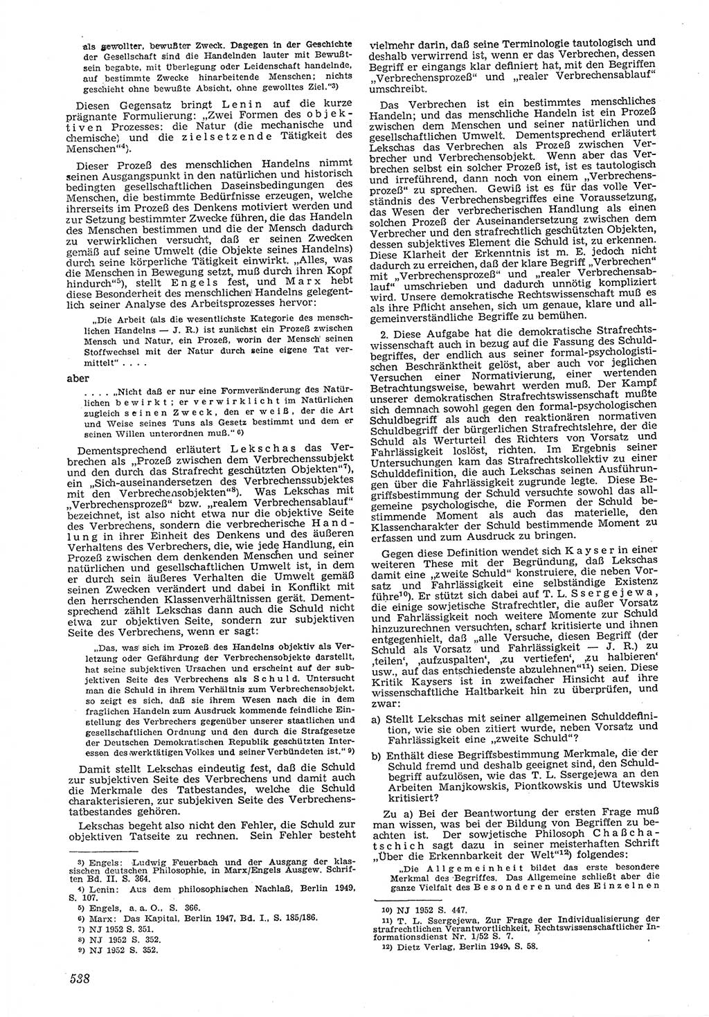 Neue Justiz (NJ), Zeitschrift für Recht und Rechtswissenschaft [Deutsche Demokratische Republik (DDR)], 6. Jahrgang 1952, Seite 538 (NJ DDR 1952, S. 538)