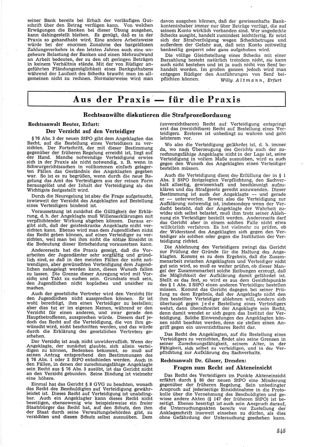 Neue Justiz (NJ), Zeitschrift für Recht und Rechtswissenschaft [Deutsche Demokratische Republik (DDR)], 6. Jahrgang 1952, Seite 545 (NJ DDR 1952, S. 545)