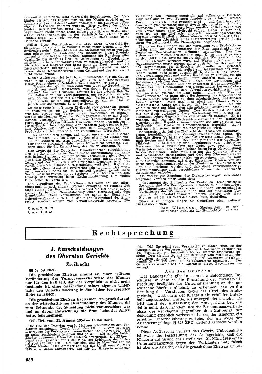 Neue Justiz (NJ), Zeitschrift für Recht und Rechtswissenschaft [Deutsche Demokratische Republik (DDR)], 6. Jahrgang 1952, Seite 550 (NJ DDR 1952, S. 550)