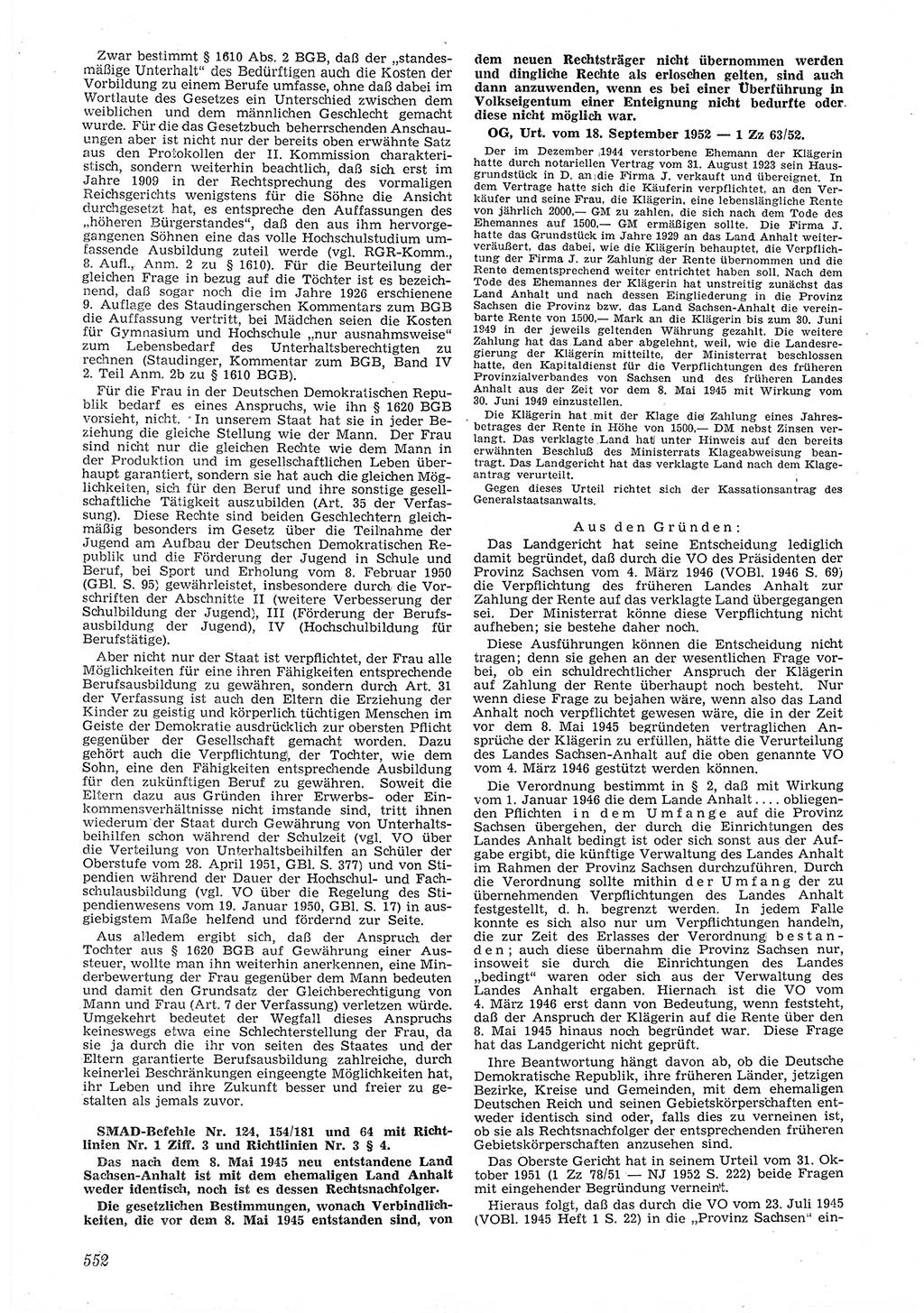 Neue Justiz (NJ), Zeitschrift für Recht und Rechtswissenschaft [Deutsche Demokratische Republik (DDR)], 6. Jahrgang 1952, Seite 552 (NJ DDR 1952, S. 552)