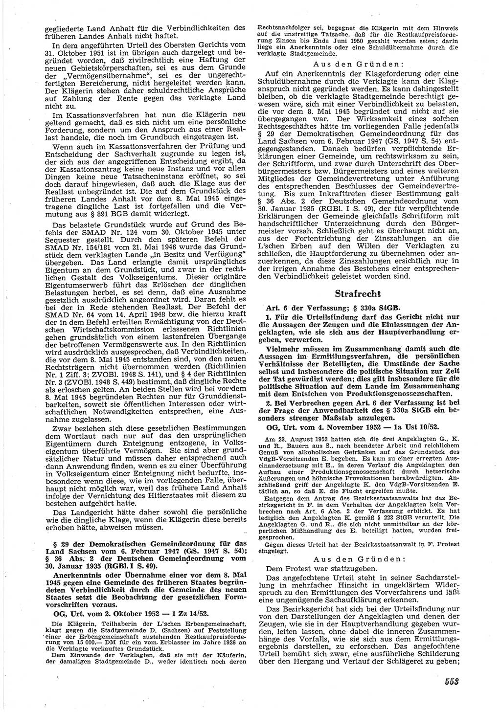 Neue Justiz (NJ), Zeitschrift für Recht und Rechtswissenschaft [Deutsche Demokratische Republik (DDR)], 6. Jahrgang 1952, Seite 553 (NJ DDR 1952, S. 553)