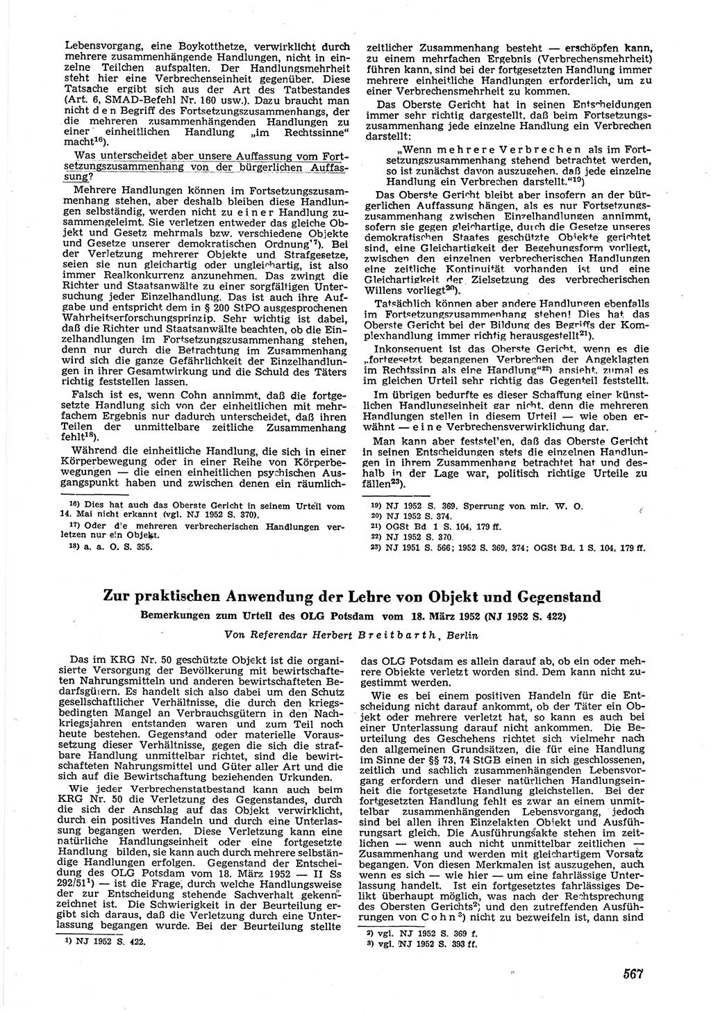 Neue Justiz (NJ), Zeitschrift für Recht und Rechtswissenschaft [Deutsche Demokratische Republik (DDR)], 6. Jahrgang 1952, Seite 567 (NJ DDR 1952, S. 567)