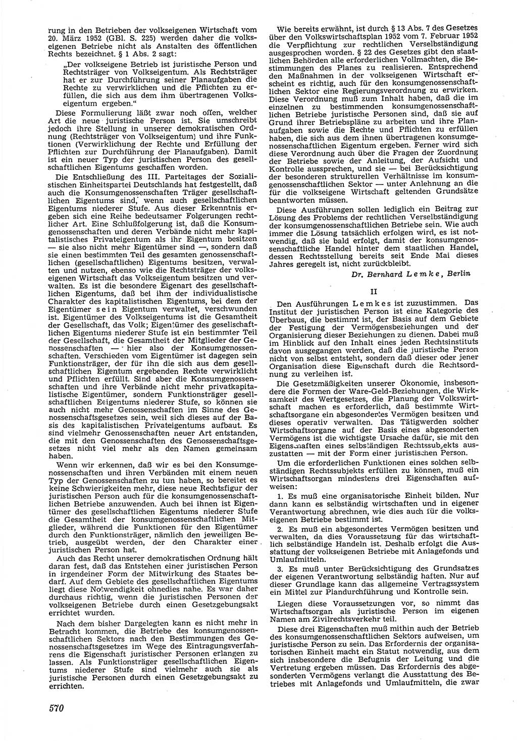 Neue Justiz (NJ), Zeitschrift für Recht und Rechtswissenschaft [Deutsche Demokratische Republik (DDR)], 6. Jahrgang 1952, Seite 570 (NJ DDR 1952, S. 570)