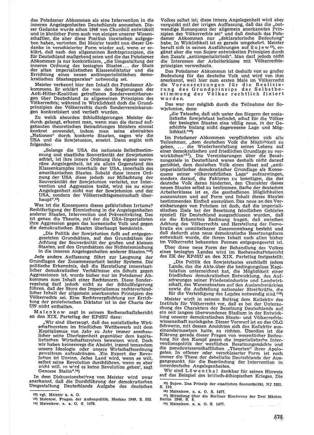 Neue Justiz (NJ), Zeitschrift für Recht und Rechtswissenschaft [Deutsche Demokratische Republik (DDR)], 6. Jahrgang 1952, Seite 573 (NJ DDR 1952, S. 573)