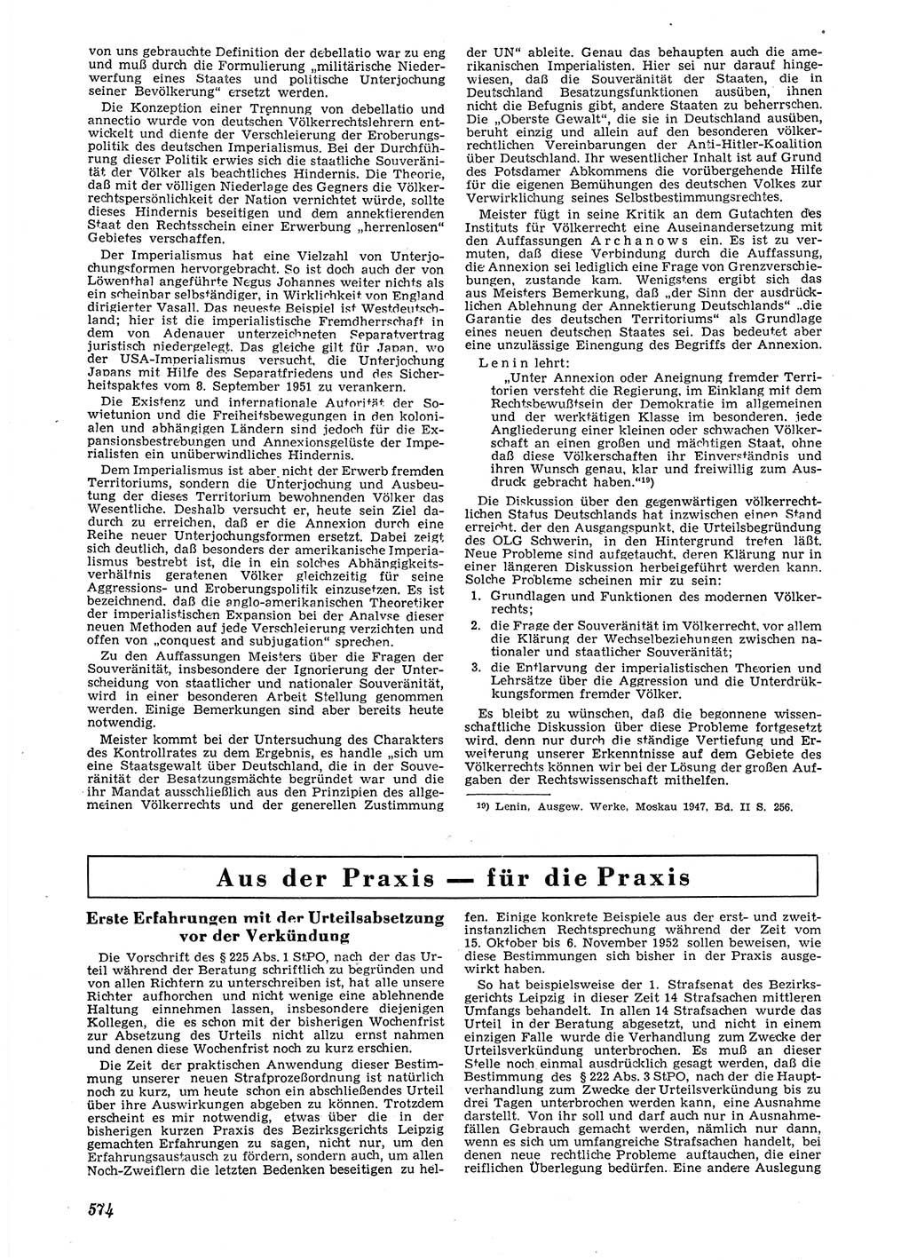 Neue Justiz (NJ), Zeitschrift für Recht und Rechtswissenschaft [Deutsche Demokratische Republik (DDR)], 6. Jahrgang 1952, Seite 574 (NJ DDR 1952, S. 574)