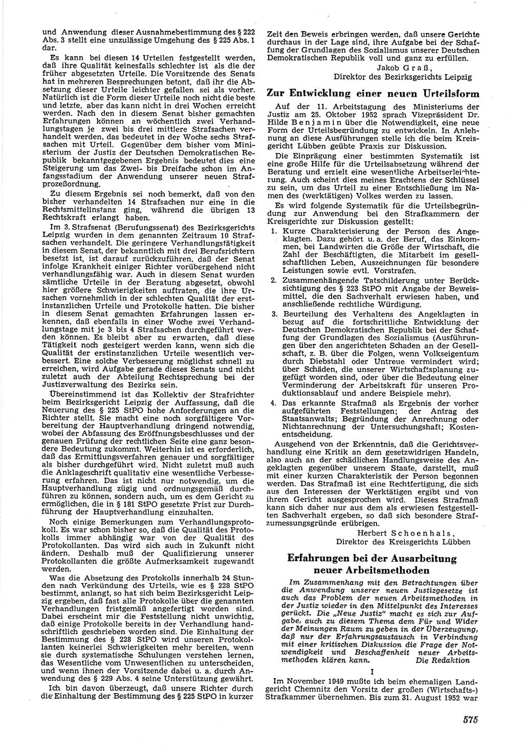 Neue Justiz (NJ), Zeitschrift für Recht und Rechtswissenschaft [Deutsche Demokratische Republik (DDR)], 6. Jahrgang 1952, Seite 575 (NJ DDR 1952, S. 575)