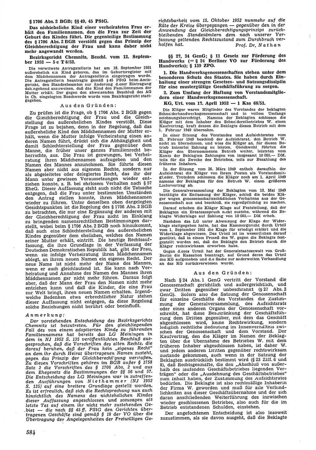 Neue Justiz (NJ), Zeitschrift für Recht und Rechtswissenschaft [Deutsche Demokratische Republik (DDR)], 6. Jahrgang 1952, Seite 584 (NJ DDR 1952, S. 584)