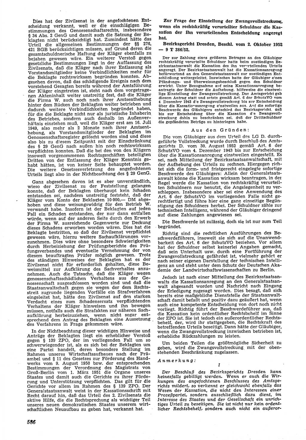 Neue Justiz (NJ), Zeitschrift für Recht und Rechtswissenschaft [Deutsche Demokratische Republik (DDR)], 6. Jahrgang 1952, Seite 586 (NJ DDR 1952, S. 586)